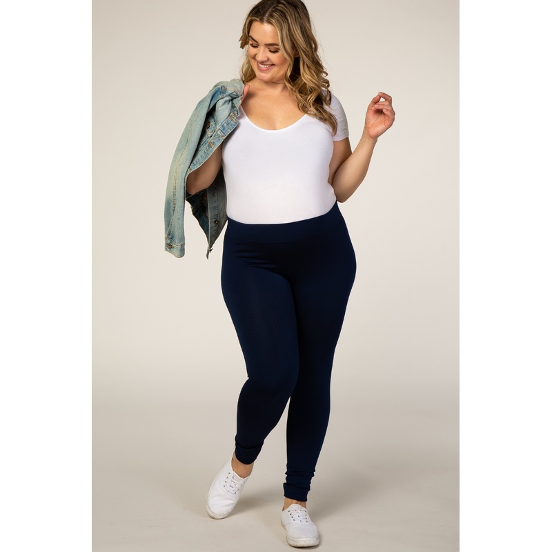 Navy Fleece Lined Plus Maternity Leggings