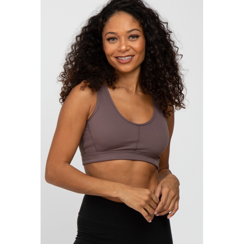 Dark Mauve Triangle Cut Out Sports Bra