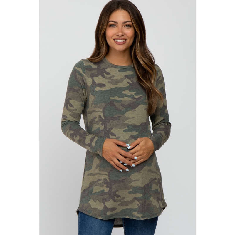 Olive Camo Soft Knit Long Sleeve Maternity Top