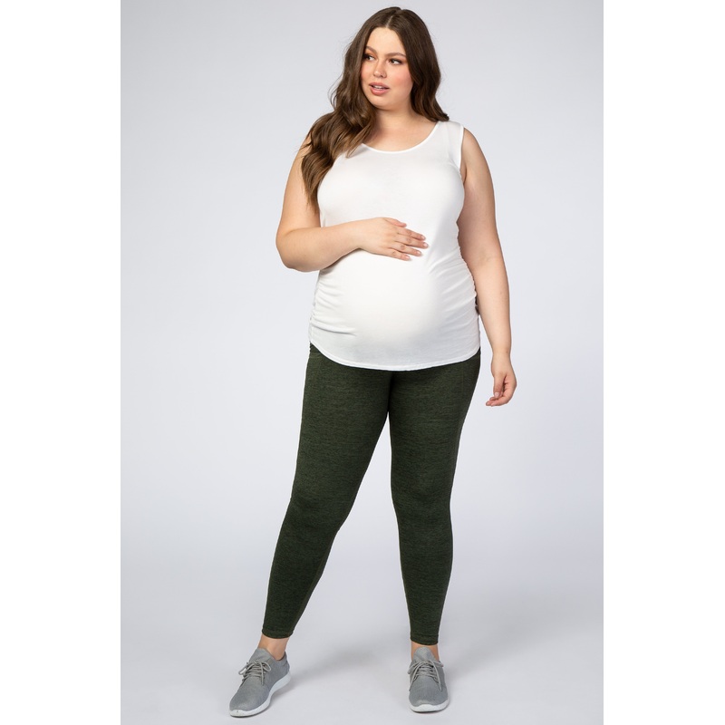 Olive Marled Maternity Plus Leggings