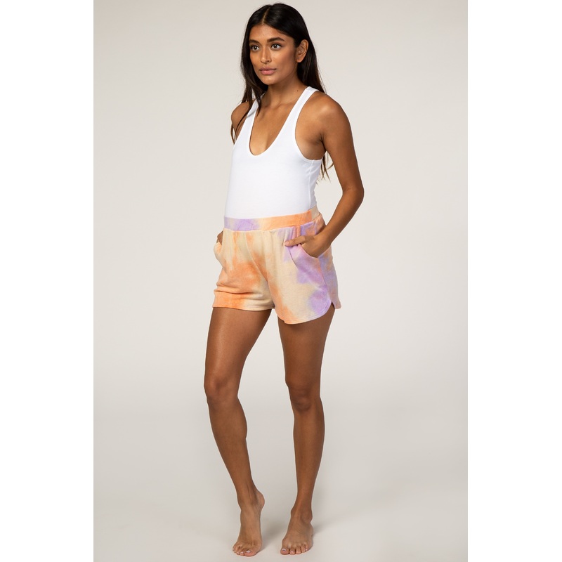 Orange Purple Tie Dye Maternity Sleep Shorts