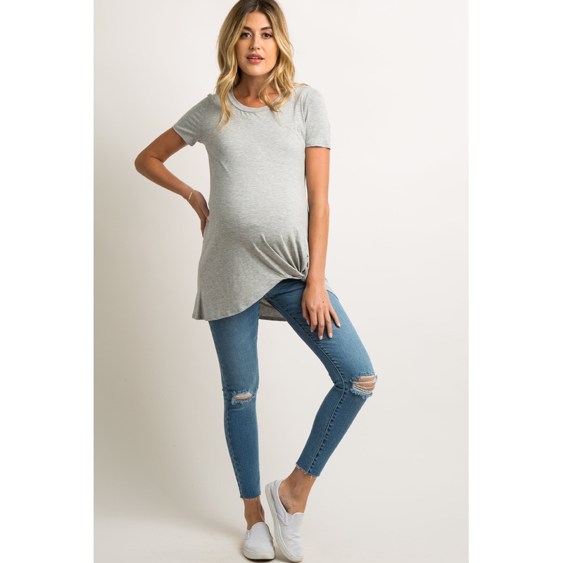 PinkBlush Blue Ripped Knee Raw Cut Maternity Jeans