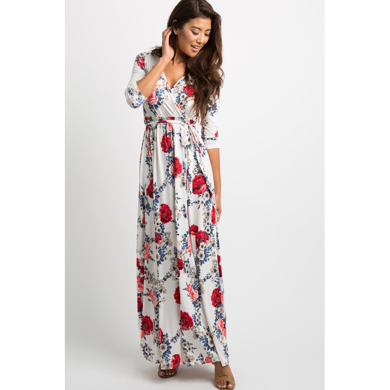 White Garden Floral Wrap Maxi Dress