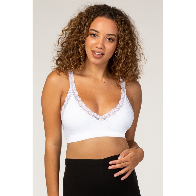 White Textured Rib Lace Maternity Bralette