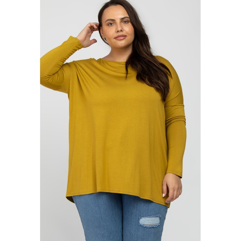 Yellow Dolman Long Sleeve Maternity Plus Top