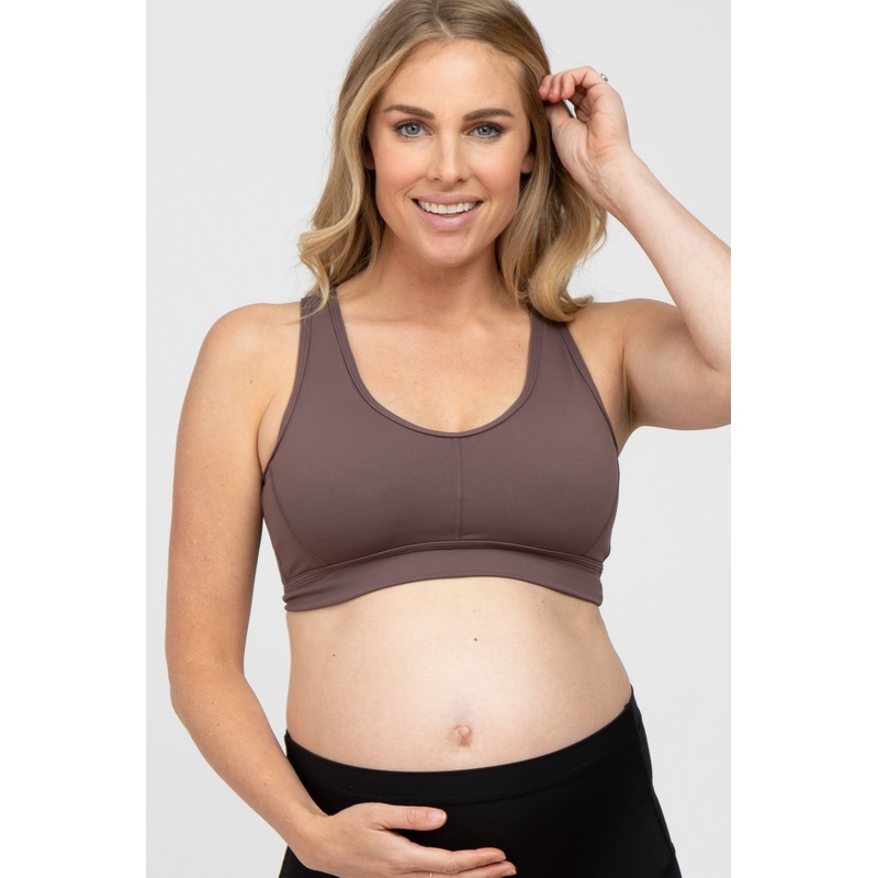 Dark Mauve Triangle Cut Out Maternity Sports Bra