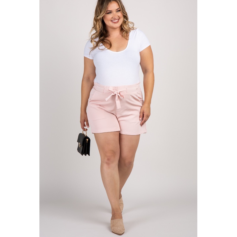 Light Pink Front Tie Maternity Plus Shorts
