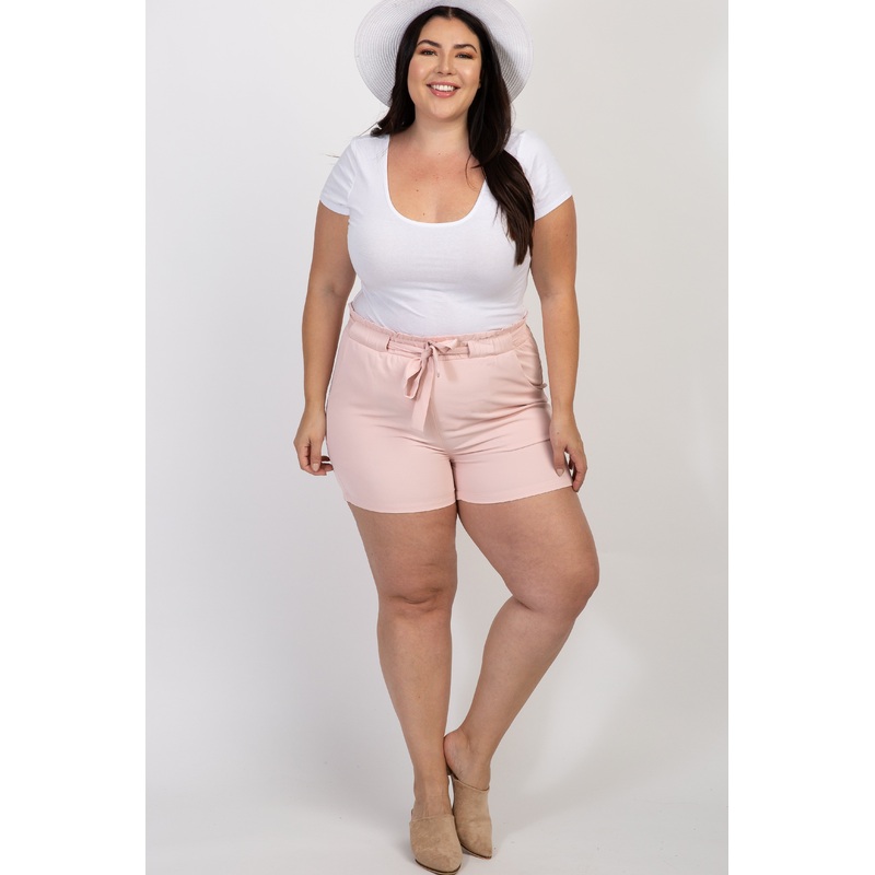 Light Pink Front Tie Plus Shorts