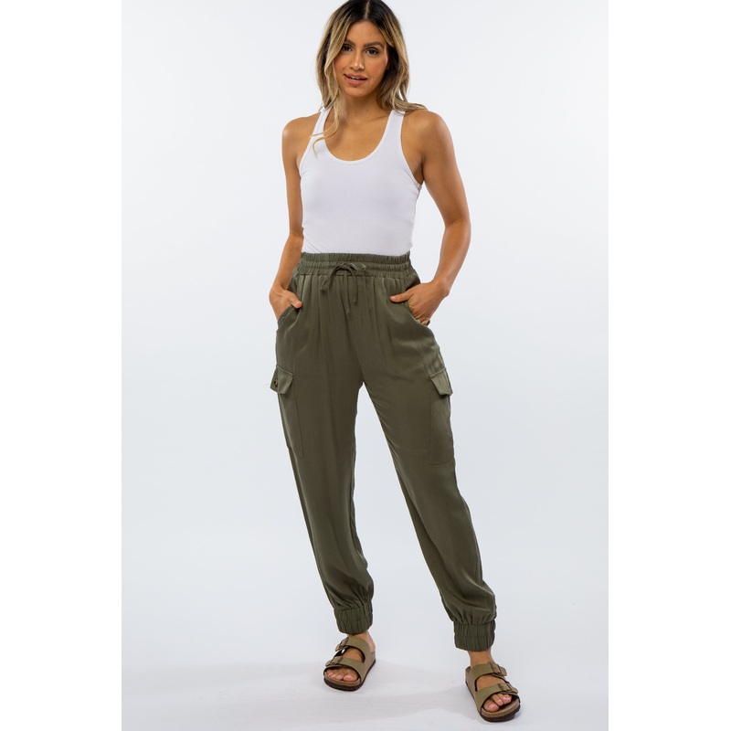 Olive Twill Cargo Jogger Pants