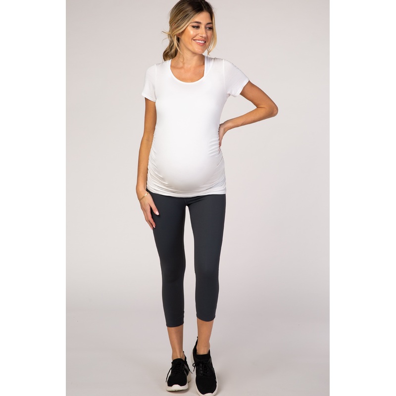 Pine Green Cropped Teardrop Cutout Maternity Active Leggings