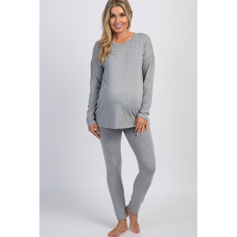 PinkBlush Grey Basic Long Sleeve Maternity Pajama Set