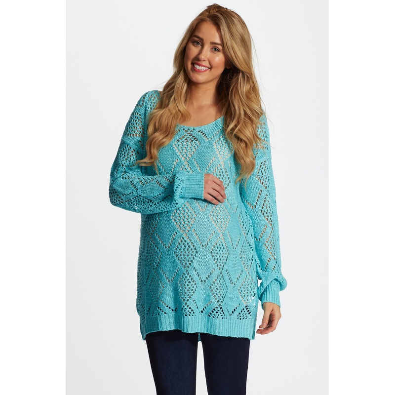 Aqua Diamond Open Knit Maternity Sweater