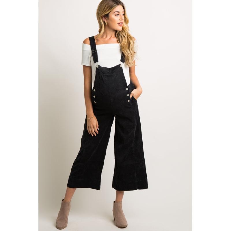 Black Corduroy Pocket Front Maternity Overalls
