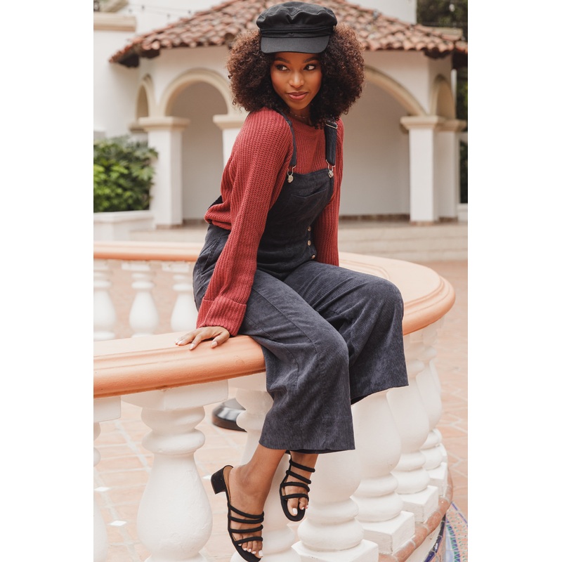 Black Corduroy Pocket Front Overalls