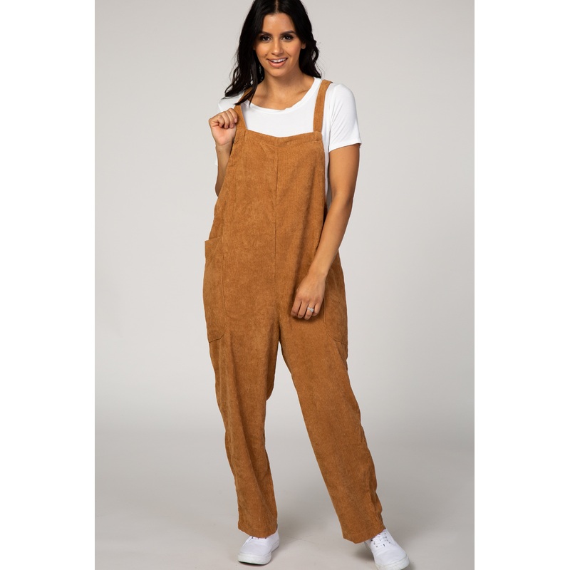Camel Solid Ribbed Overalls
