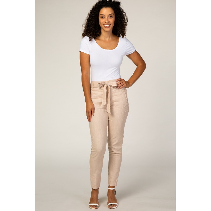 Cream Pinstripe Tie Front Pants