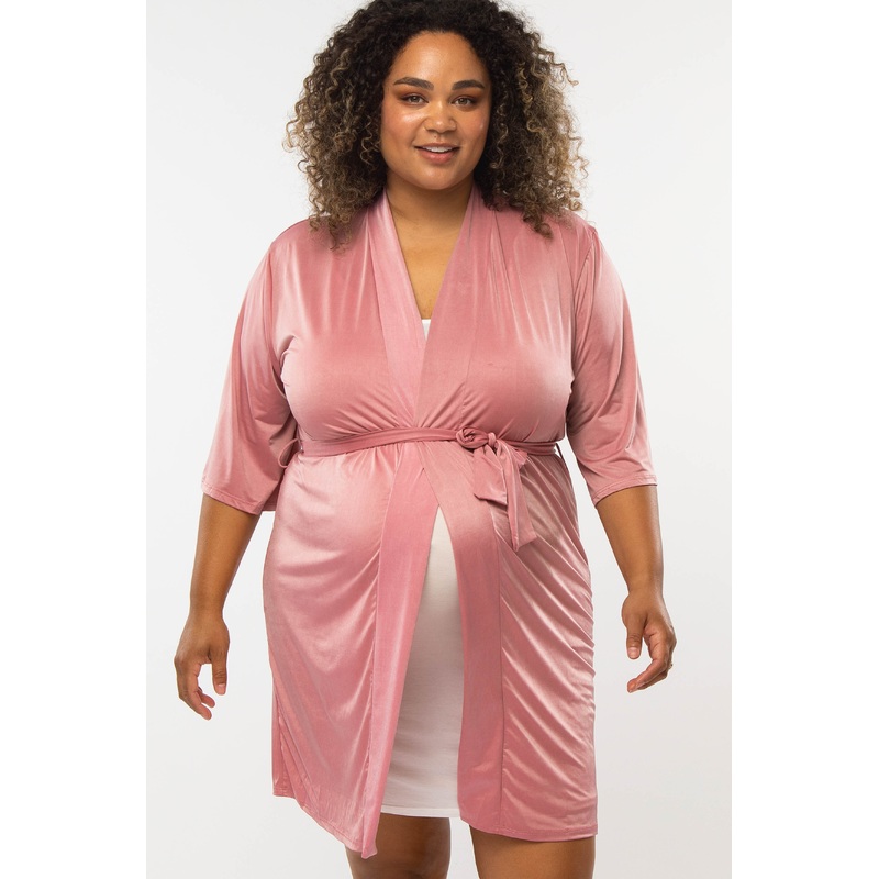 Mauve Stretch Satin Delivery/Nursing Maternity Plus Robe