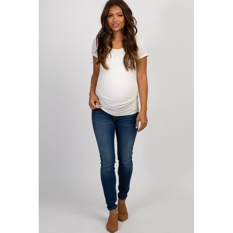 Navy Basic Side Panel Maternity Skinny Jeans