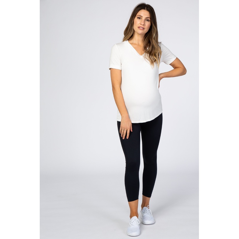 Navy Ribbed Side Panel Seamless Maternity Leggings