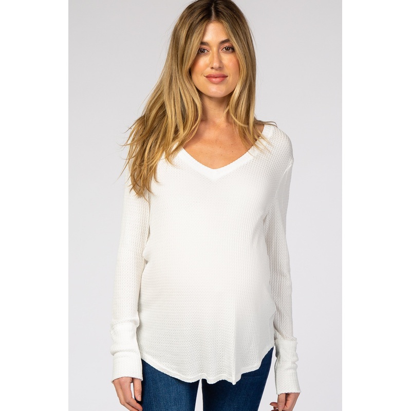 White Knit Long Sleeve Maternity Top