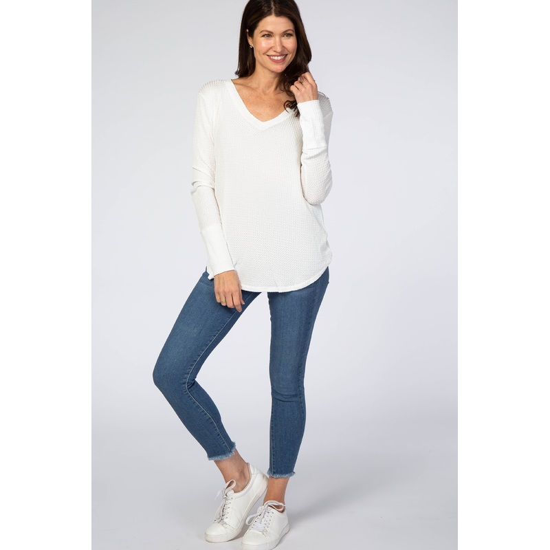 White Knit Long Sleeve Top