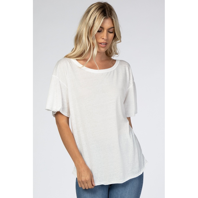 White Short Flounce Sleeve Top