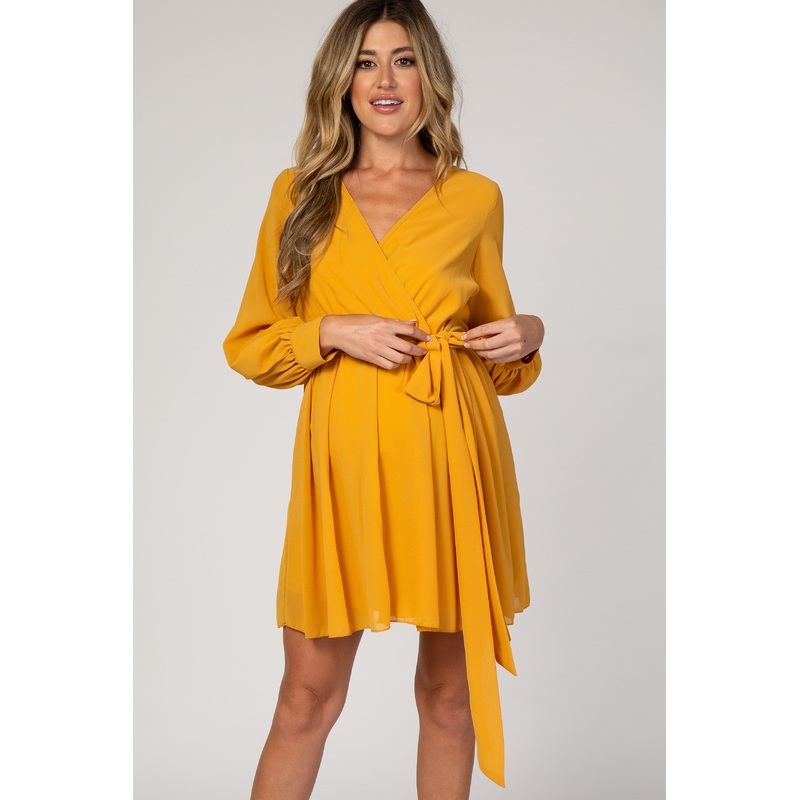 Yellow Chiffon Maternity Wrap Dress