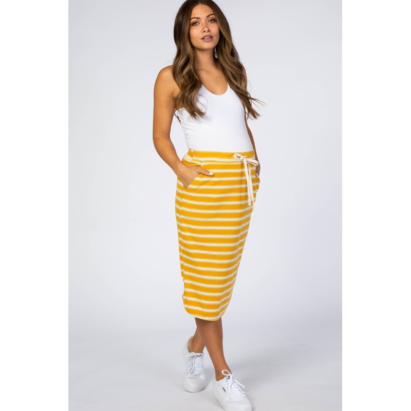 Yellow Ribbed Striped Maternity Skirt