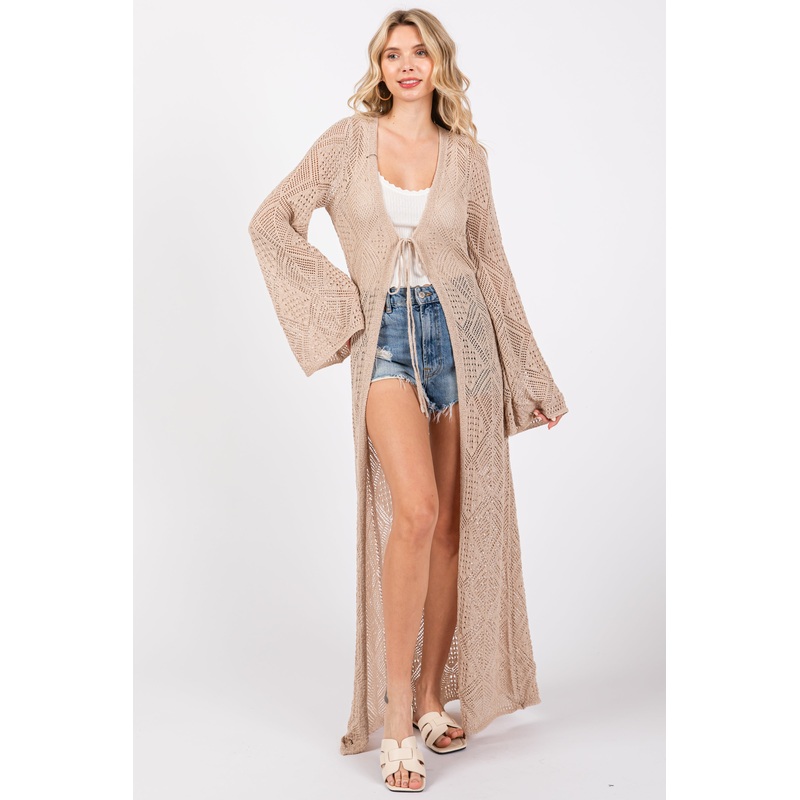 Beige Crochet Knit Long Cover Up