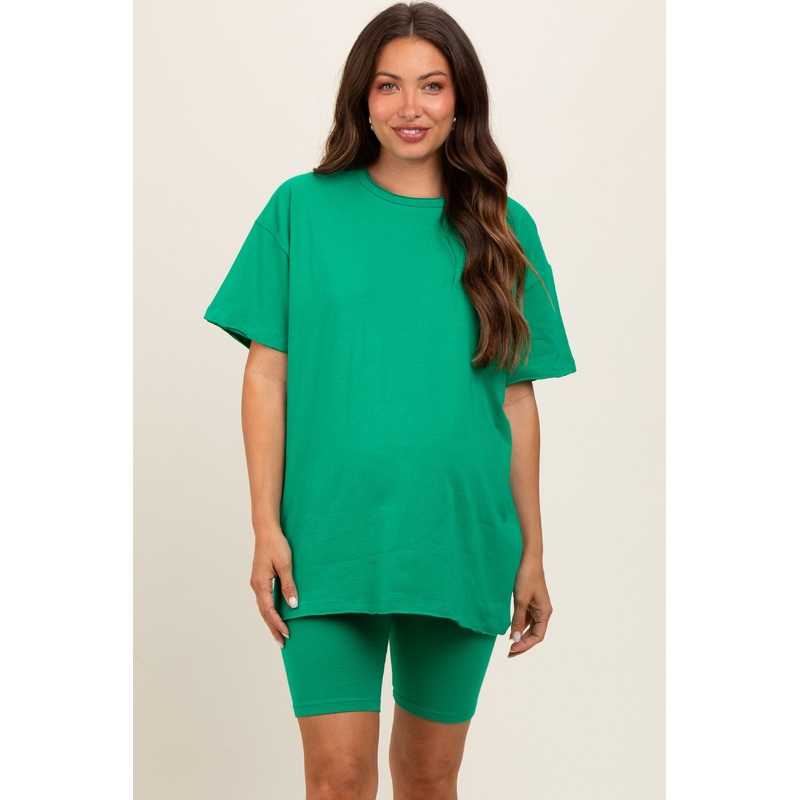 Green Biker Shorts Maternity Set