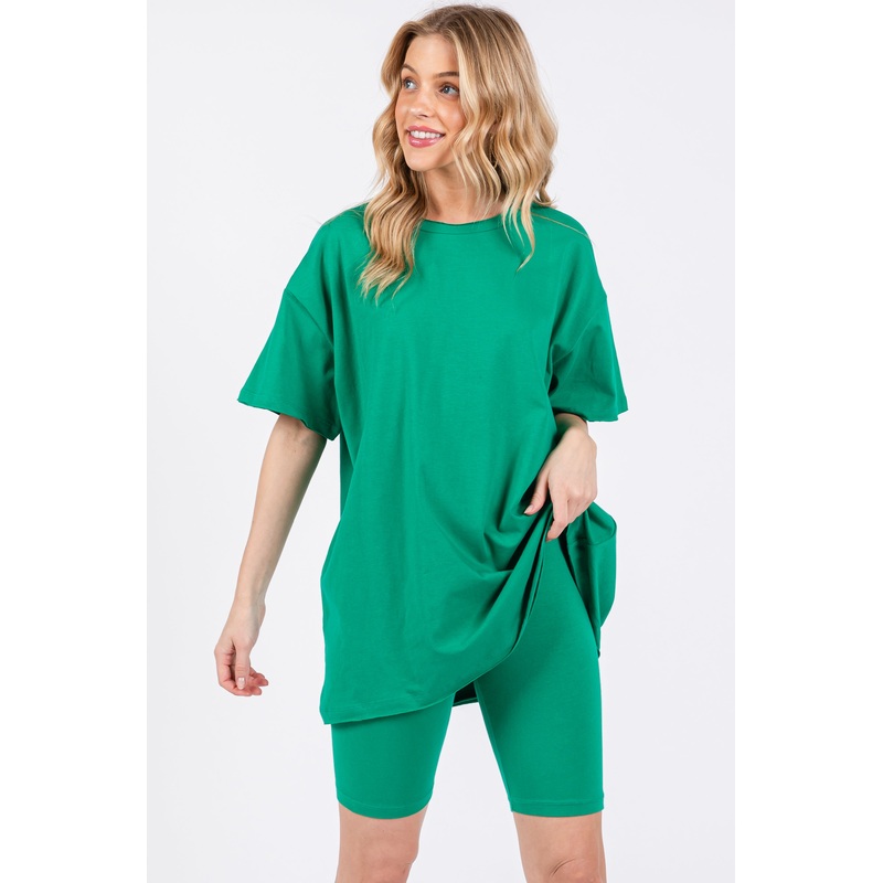 Green Biker Shorts Set