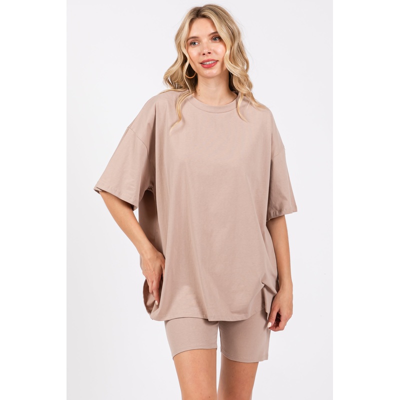 Mocha Biker Short Lounge Set