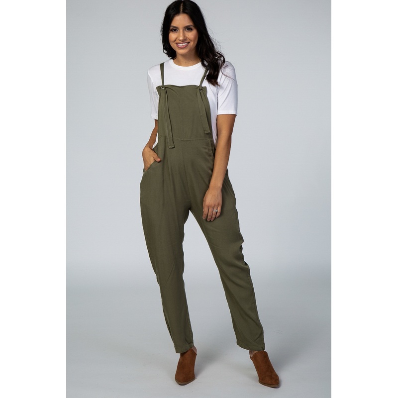 Olive Front Tie Overalls