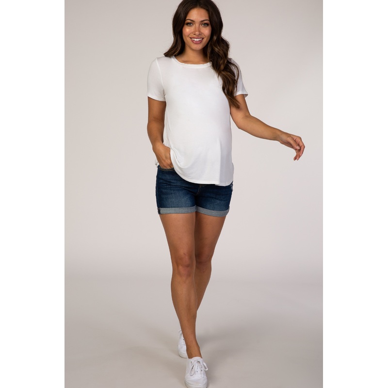 PinkBlush Navy Blue Slightly Distressed Maternity Shorts