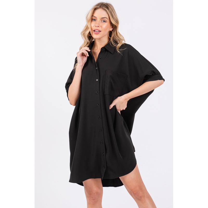 Black Collared Button Down Shirt Dress
