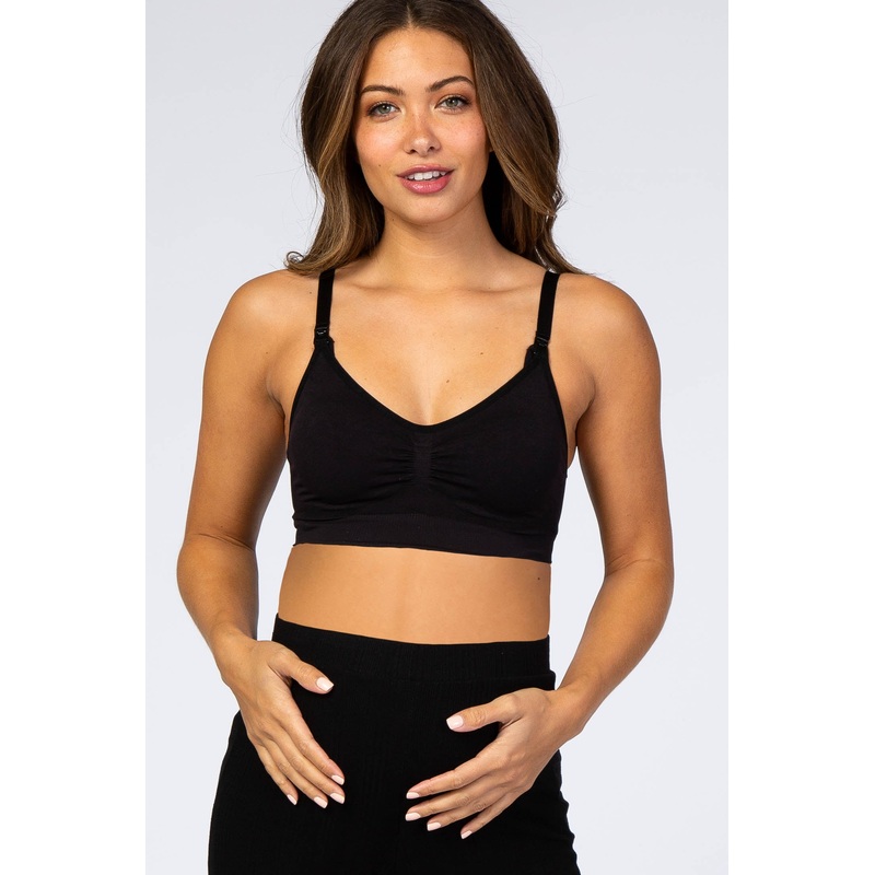 Black Seamless Ruched Front Maternity/Nursing Bra
