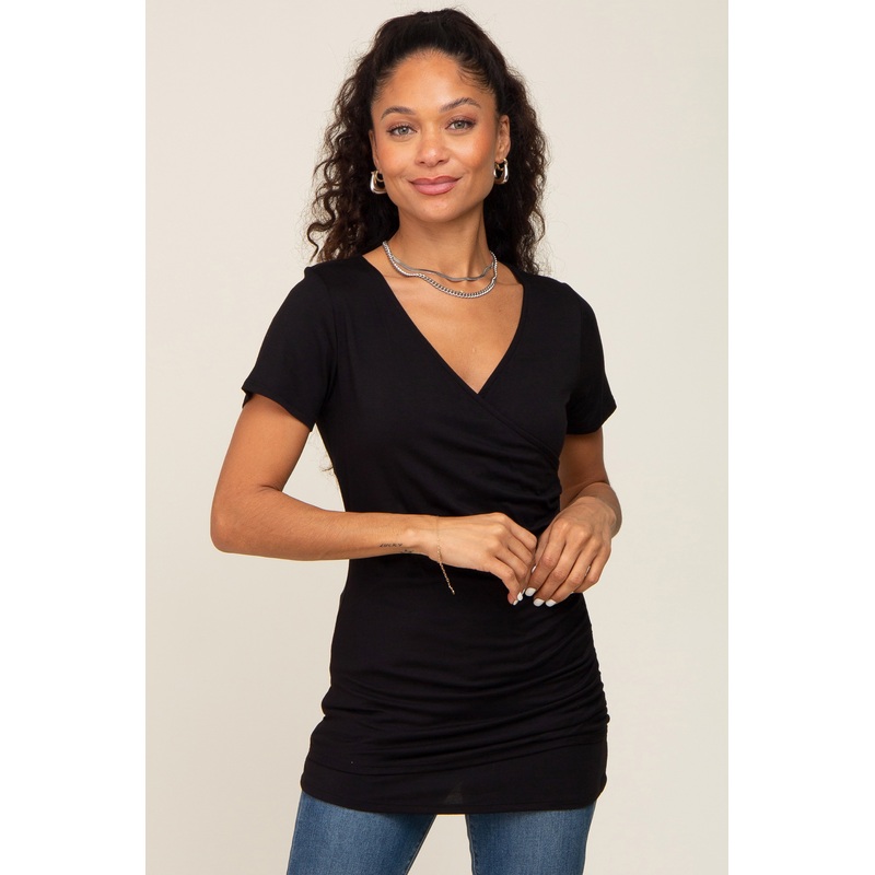 Black Wrap Front Nursing Top