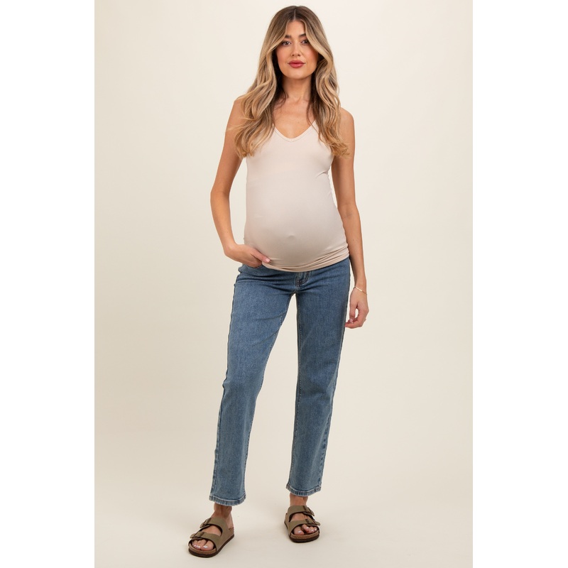 Blue Basic Maternity Straight Leg Jeans