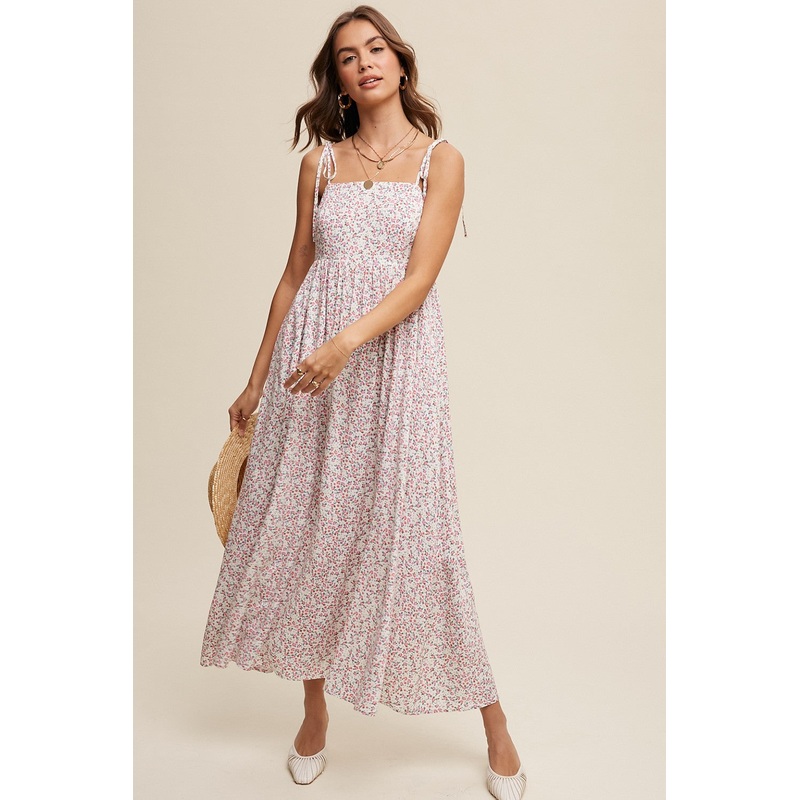 Cream Floral Sleeveless Pocketed Maxi Dress