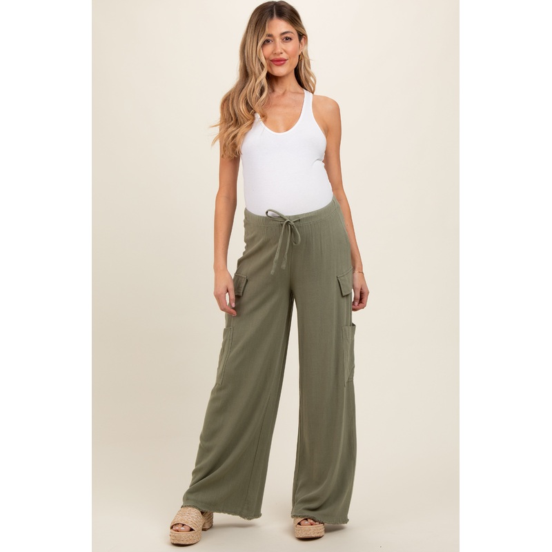 Olive Pocketed Drawstring Maternity Pants