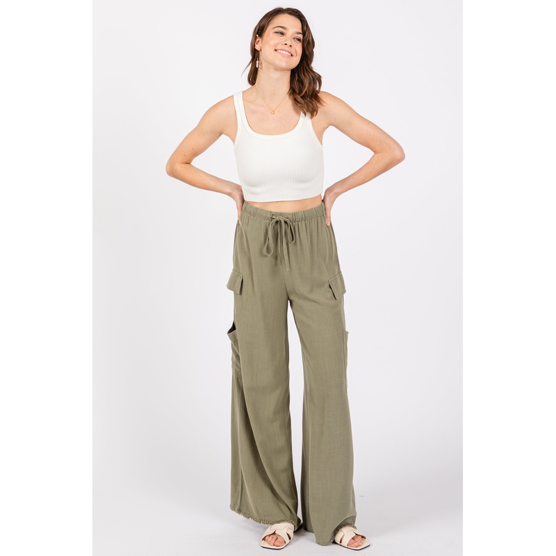 Olive Pocketed Drawstring Pants