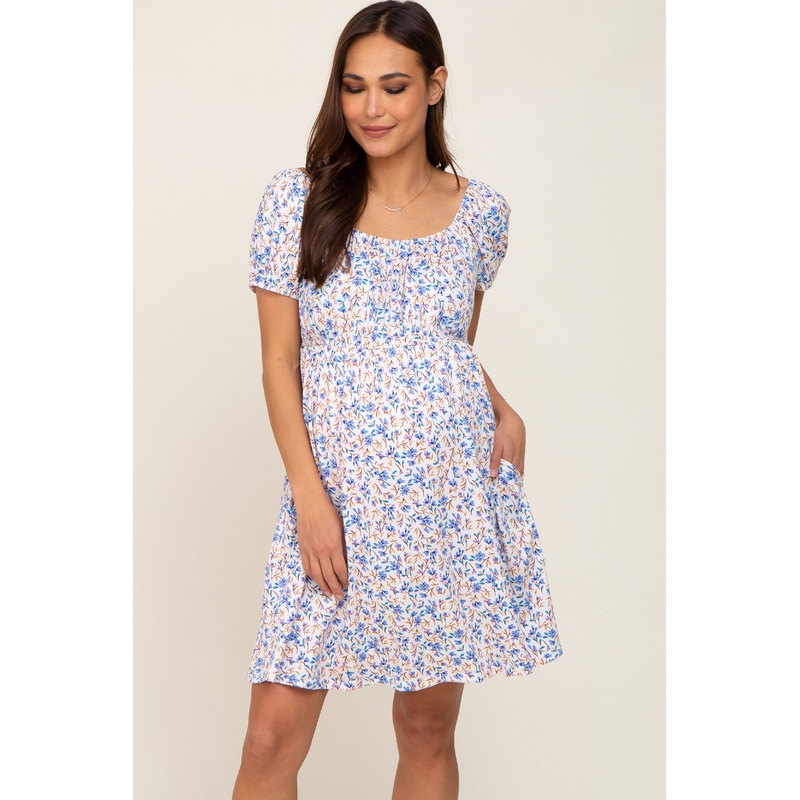 White Floral Short Sleeve Maternity Dress