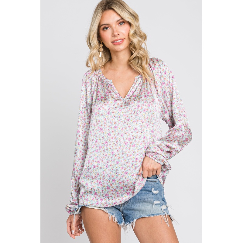 White Micro Floral Blouse