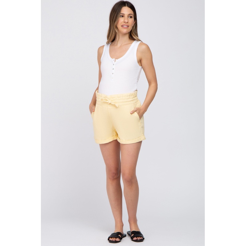 Yellow Smocked Waist Maternity Shorts