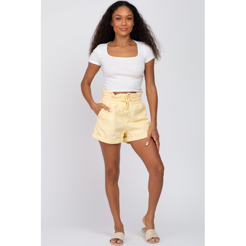 Yellow Smocked Waist Shorts