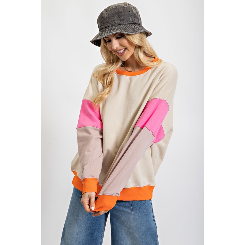 Beige Color Block Sweatshirt