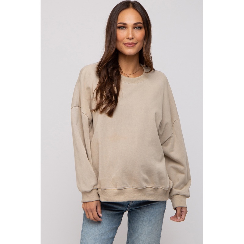 Beige Dropped Shoulder Maternity Sweatshirt