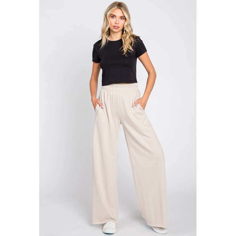 Beige Soft Fleece Wide Leg Lounge Pants