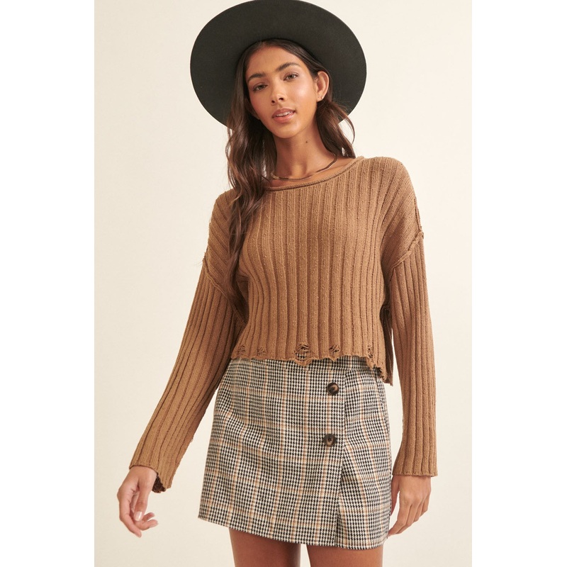 Black Cream Houndstooth Wrap Decorative Button Skort