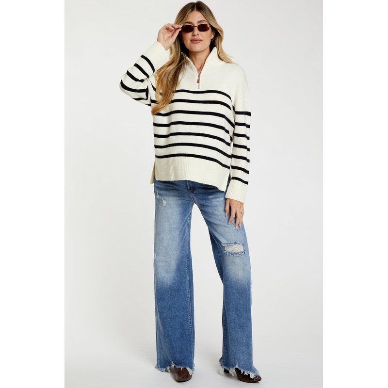 Blue Distressed Hem Relaxed Maternity Jeans